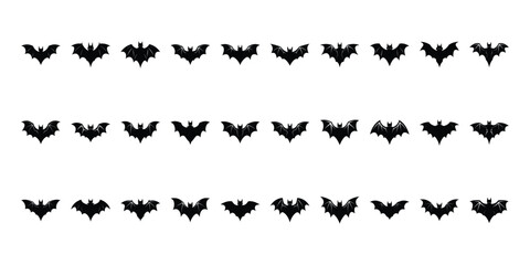 Black silhouettes of bats set on white background.