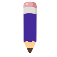 Purple Pencil Clipart – Solid Color Kawaii Stationery PNG