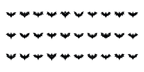 Black silhouettes of bats set on white background.