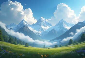 dramatic cloudscape over snow capped mountain peaks striking natural landscape serenity atmosphere, nature, wilderness, sky, view, scenic, highland