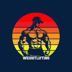 Weightlifting Bodybuilder Silhouette in Retro Sunset Design