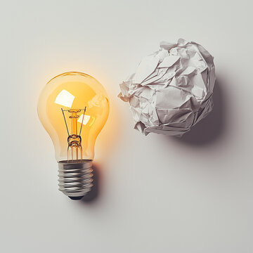 Lampadina e foglio stracciato: prima di avere l'idea giusta molte saranno sbagliate.