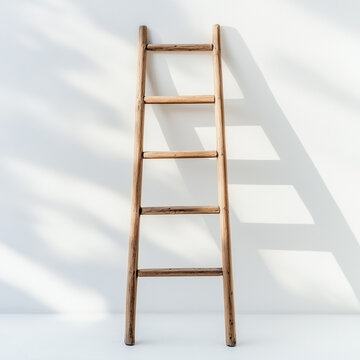 Scala a pioli appoggiata a un muro. Fare la scalata al successo.