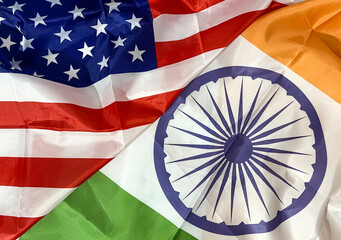 United States and Indian flag top view concept, business, trade, war, tariff. US and India conflict...