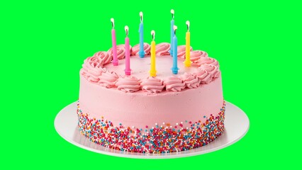 Pink birthday cake with candles isolated on green screen background green screen background footage