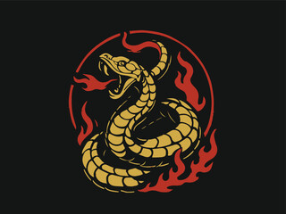 Coiled Golden Snake Emblem in Circle Frame