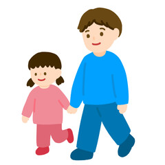 仲良く歩くお父さんも女の子