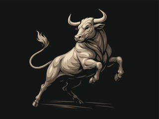 Angry Bull Illustration in Red Tones on Black