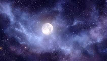 Obraz premium Full Moon in a Starry Night Sky