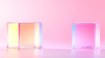 Two Transparent Glass Cubes on Soft Gradient Background
