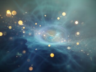 Celestial nebula swirling cosmic dust golden lights
