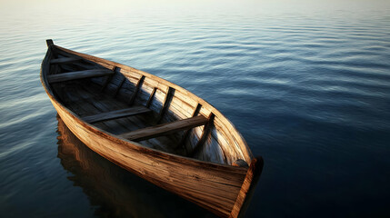 Obraz premium Wooden Rowboat On Calm Water