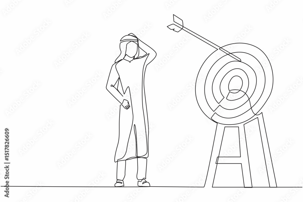 Aufkleber continuous one line drawing ambition arabian businessman arrow missed at the target. failed hit arch
