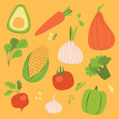 vegetables vector on yellow background