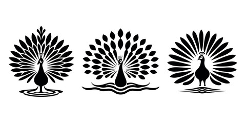 Elegant Peacock Silhouette Illustration for Wildlife and Nature Design Themes White Background.