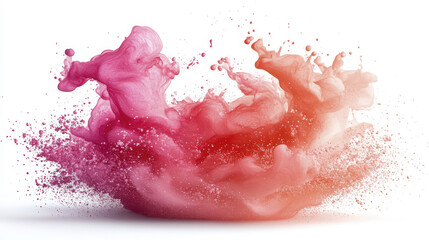 Fototapeta premium A vibrant splash of pink and orange hues swirls gracefully on a white background