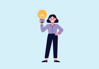 Female Lightbulb Idea Vector — Solution Concept Flat Illustration