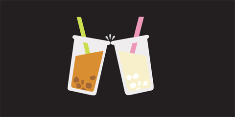 editable milk and chocolate shakes clinking classes vector icon illustration with black background .eps