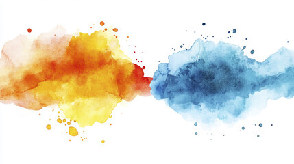 Abstract presents watercolor splashes in vibrant orange and calming blue on a transparent backdrop