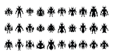 Demon silhouettes set, evil pack of vector silhouette design, isolated background