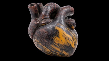Ornate, dark-hued carved heart, intricate marbled design