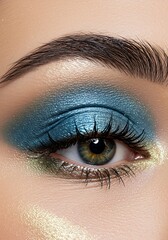 Naklejka premium Oceanic Eye: Teal & Gold Makeup artistry