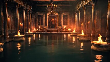 Ancient Roman Baths, Lit by Flames