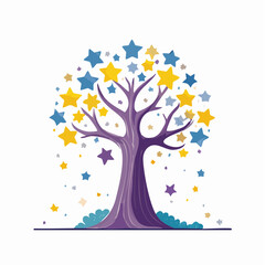 Celestial Canopy: A whimsical illustration showcases a stylized tree with a trunk and branches adorned with colorful stars, creating a magical, dreamy ambiance.