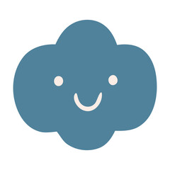 A cartoon cloud with a smiling face and two eyes rendered in a simple and minimalist style graphic design
