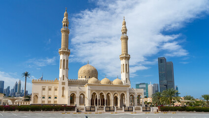 Grand Zabeel Mosque with two minarets in city Dubai, United Arab Emirates