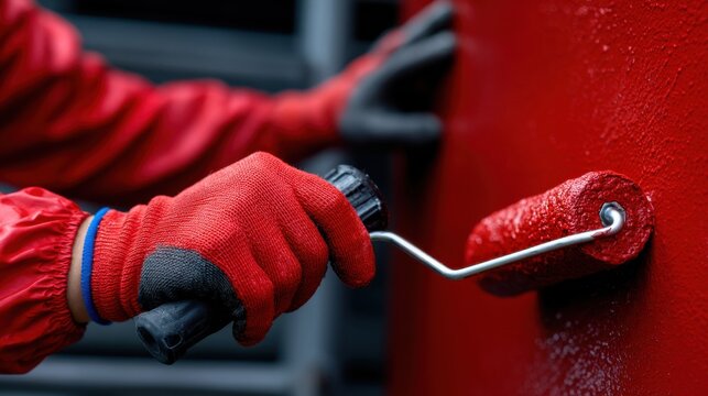 A person is painting a wall with a roller
