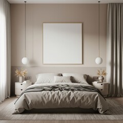 Blank Square Frame Mockup in Modern Neutral Bedroom