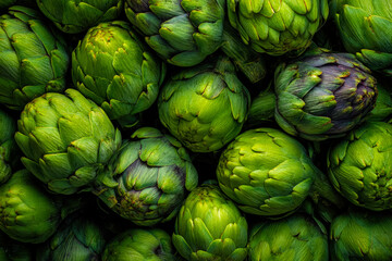 Fototapeta premium Fresh green artichokes arranged closely together