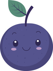 Cute cartoon fruit with a happy face and leaf.