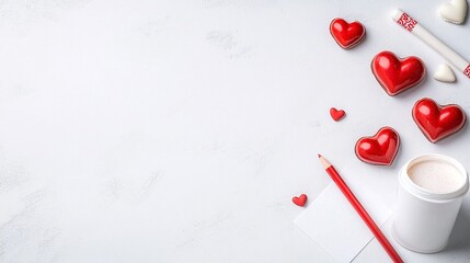 Valentine's Day Flatlay with Red Heart Chocolates and Note