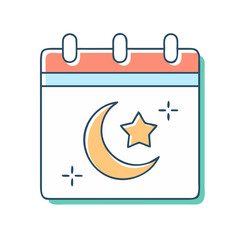 Stylized Ramadan Calendar Icon with Moon and Star in Festive Colors
