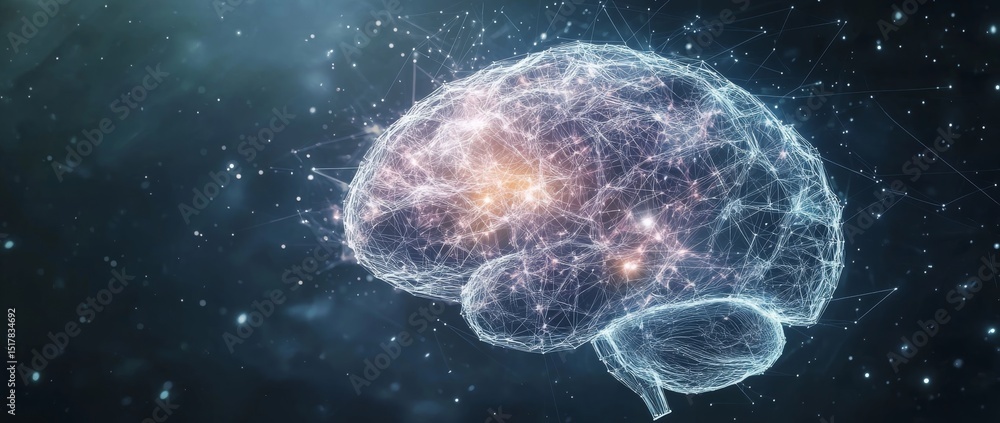 Poster complex neural network visualizes brain connections in digital art form during a futuristic concept 