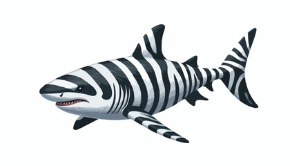 Striking Striped Shark: An illustration of a bold shark showcases an extraordinary zebra-like pattern, swimming through the aquatic world, a unique twist on marine wildlife.