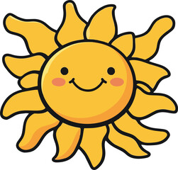Obraz premium Cute Smiling Sun Cartoon Logo Vector Illustration for Kids Design, Weather Icon, and Summer Theme