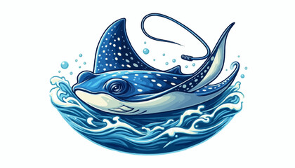 Naklejka premium A vibrant vector illustration of a Stingray swimming in blue ocean water, perfect as an animal icon or logo design