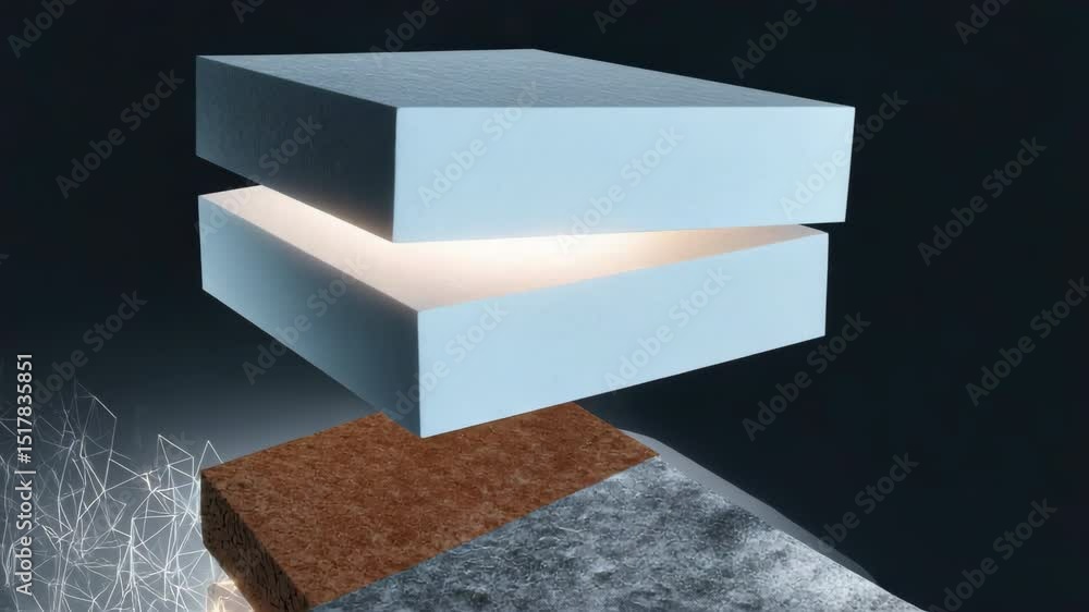 Aufkleber innovative material with multiple layers is separating, revealing its insulating core and demonstrat
