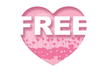 Free ,Paper cut pink heart and inscription text inside, pink background