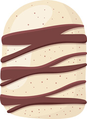 Cartoon cream treat with stripes of sweet dark chocolate topping.