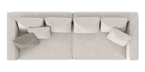 beige cushion sofa top view isolated.