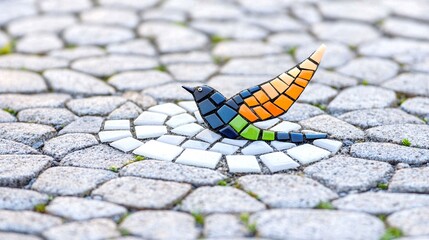 Vibrant Mosaic Bird on Stone Pavement