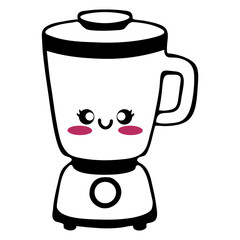 Illustration of a white blender with a cute face and pink cheeks on a white background design style
