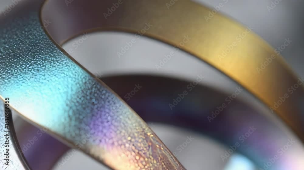 Poster iridescent metallic titanium surface transforming through precise anodizing process, revealing vibra