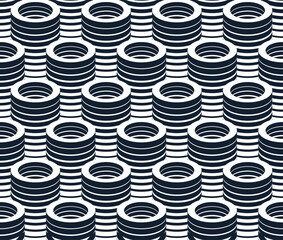 Tubes seamless pattern, optical style 3D pipes vector abstract background, line cylinders geometric tiling wallpaper, trippy op art.