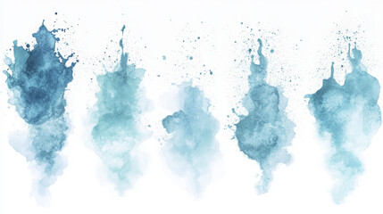 Obraz premium Five distinct blue watercolor splashes create a captivating artistic on a white background