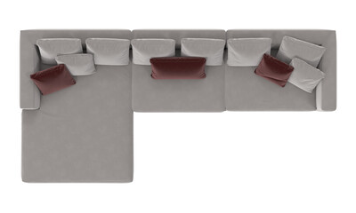gray sectional sofa top view isolated.